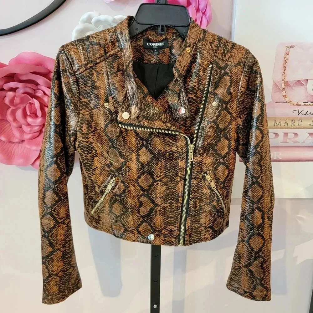 COMME USA Snakeskin Print Bomber Jacket